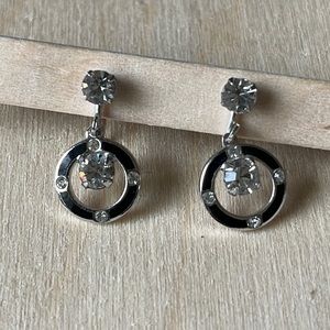 Silver and Black Circle Earrings with screw style backs